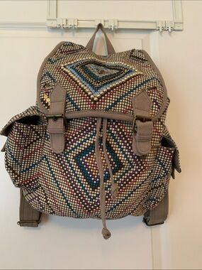 Aldo Beaded Geometric Canvas Backpack - Taupe Multicolor